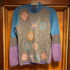SOL Baby Alpaca Womens Cropped Sweater Sz M S Peru Aztec Blue Purple